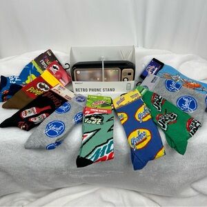 12 Pair Novelty Socks with Retro Phone Stand